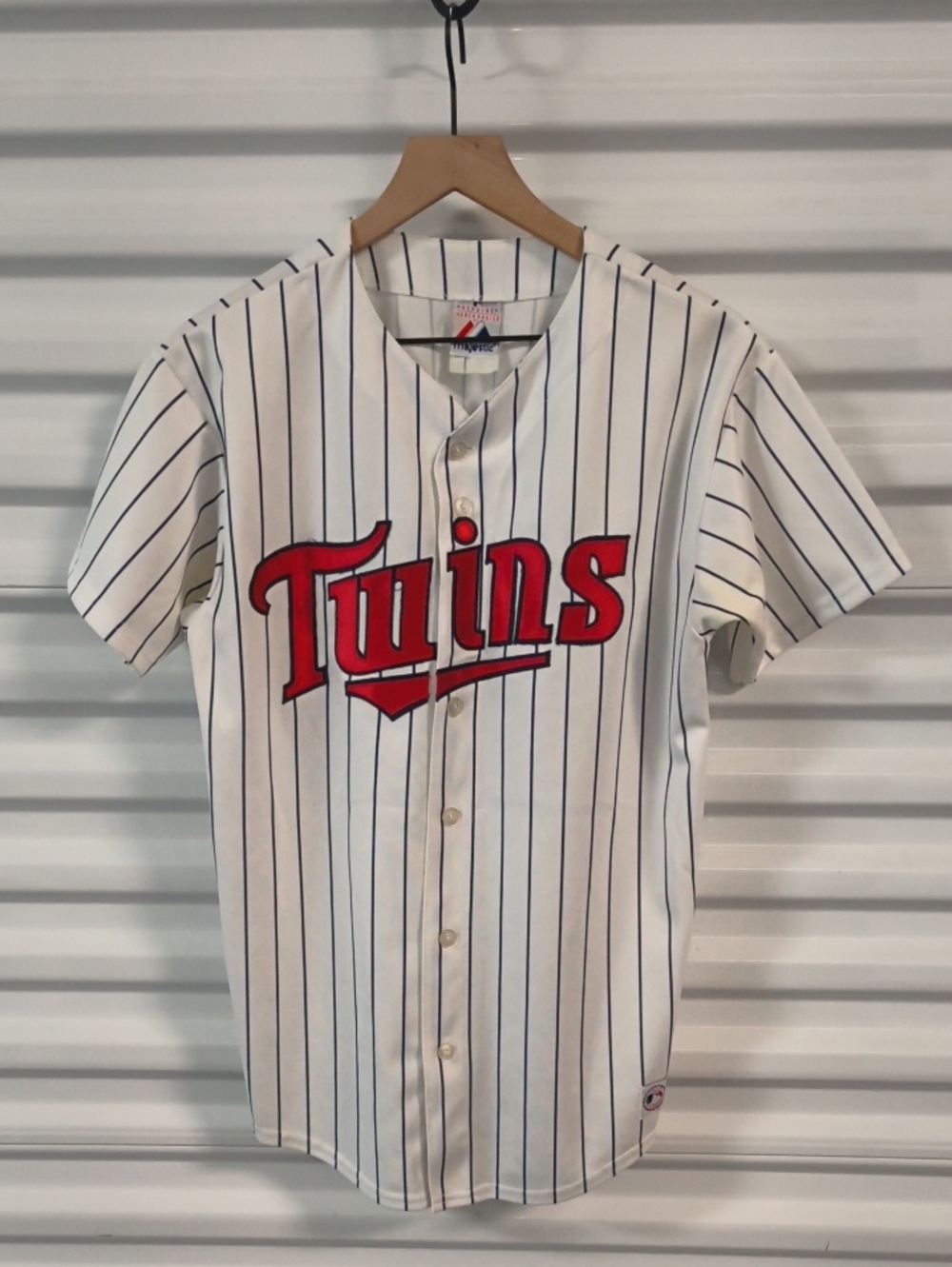 Vtg Majestic MLB Minnesota Twins Sewn Pinstripes Baseball Jersey Size L
